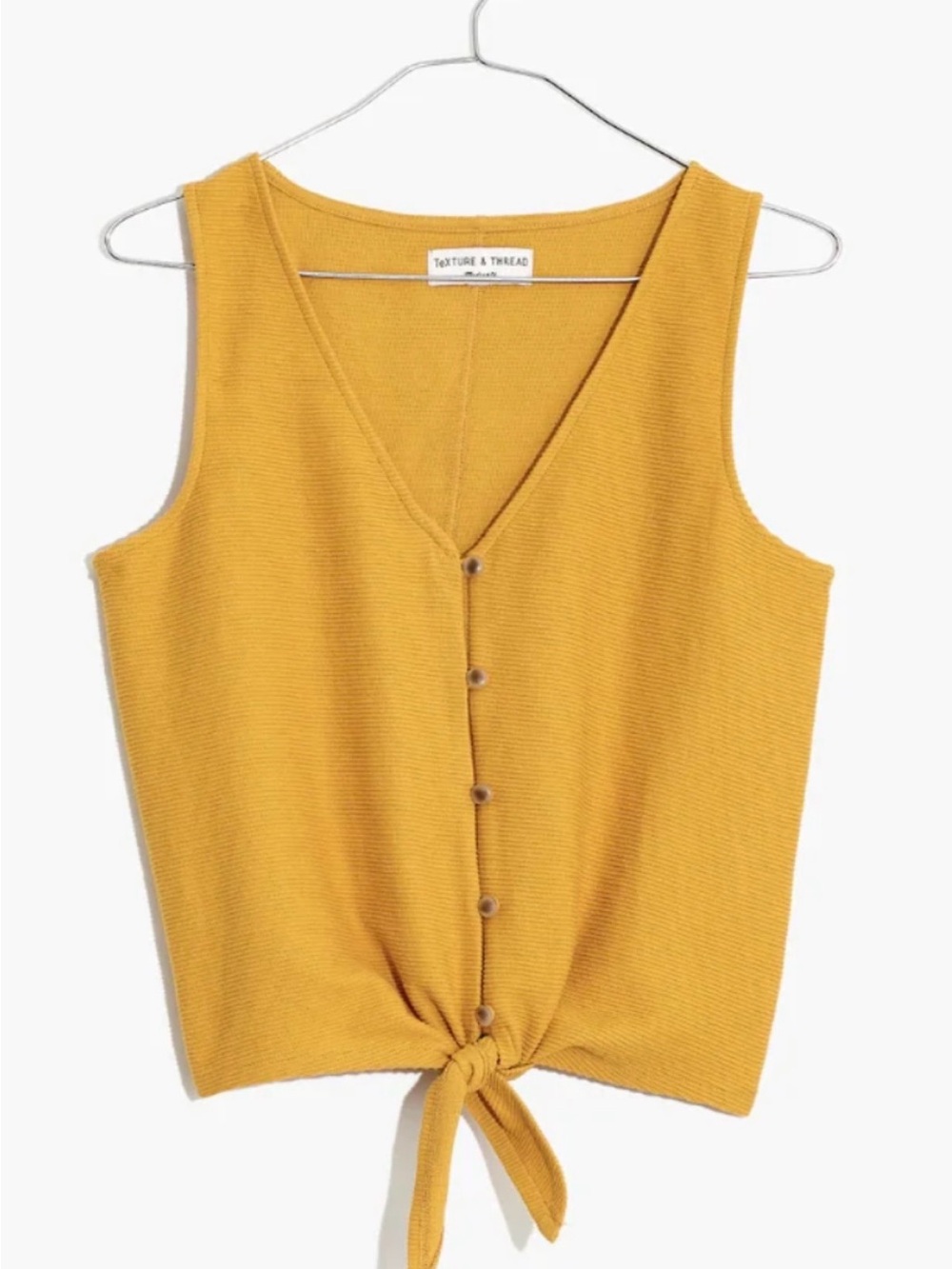 MADEWELL TEXTURE & THREAD TUNGSTEN GLOW BUTTON-FRONT TIE TANK TOP